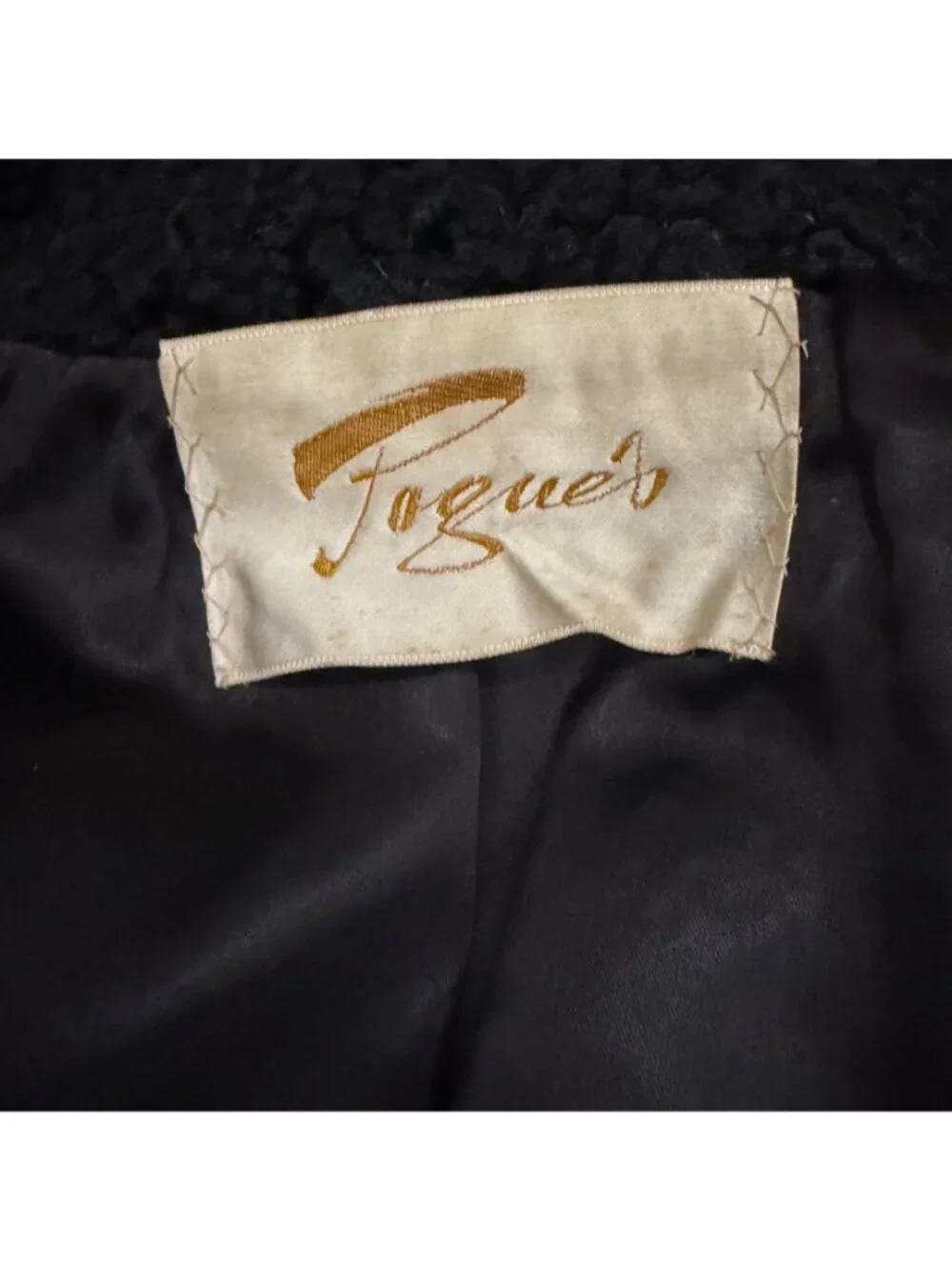 VTG Black Persian Curly Lamb Coat, Curly Fur Collar + Cuffs Mid-Length By Pogues